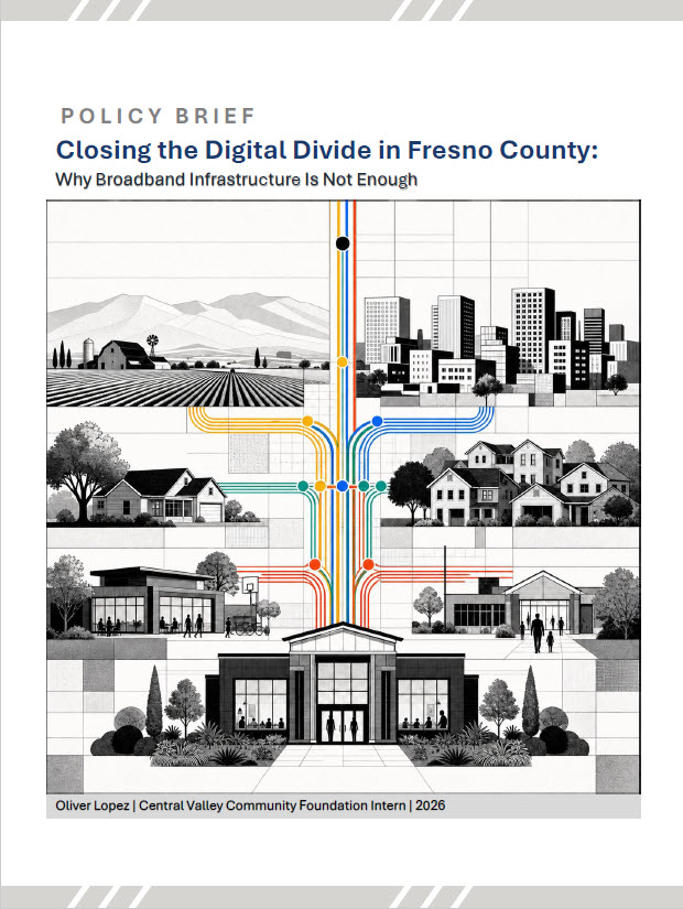 Cover of Oliver Lopez's policy brief, Closing the Digital Divide in Fresno County: Why Broadband Infrastructure Is Not Enough